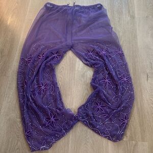 Purple Sheer Embroidered Pants
